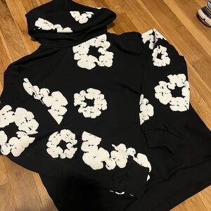 Black Hoodie with White Floral Pattern
